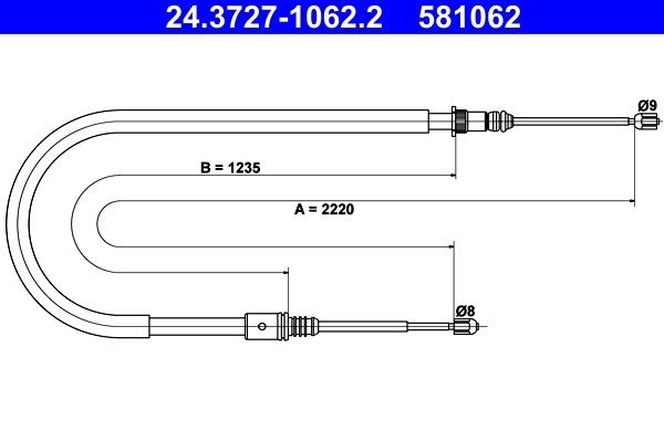 ATE Tautrekk, håndbremse 24.3727-1062.2 Bremsekabel ATE CLIO 24.3727-1062.2 billige