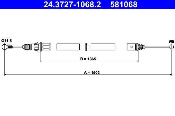 ATE Tautrekk, håndbremse 24.3727-1068.2 24.3727-1068.2 Håndbremsekabel NISSAN 300 ZX ATE