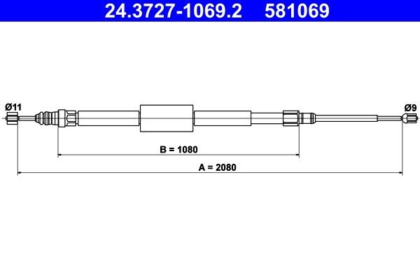 ATE Håndbremsekabel 24.3727-1069.2 ATE 24.3727-1069.2 originale Renault Scenic 2 Håndbremse hvad koster