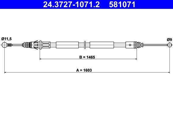 ATE Handremkabel 24.3727-1071.2 24.3727-1071.2 Remkabel RENAULT SCÉNIC ATE