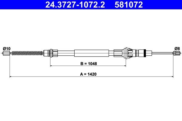 ATE Tautrekk, håndbremse 24.3727-1072.2 24.3727-1072.2 Bremsewire NISSAN 300 ZX ATE