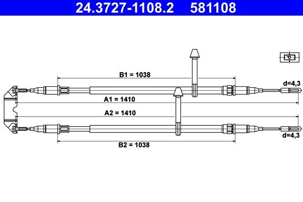 ATE Handbromsvajer 24.3727-1108.2 ATE 24.3727-1108.2 handbromswire 9-7X SUV pris