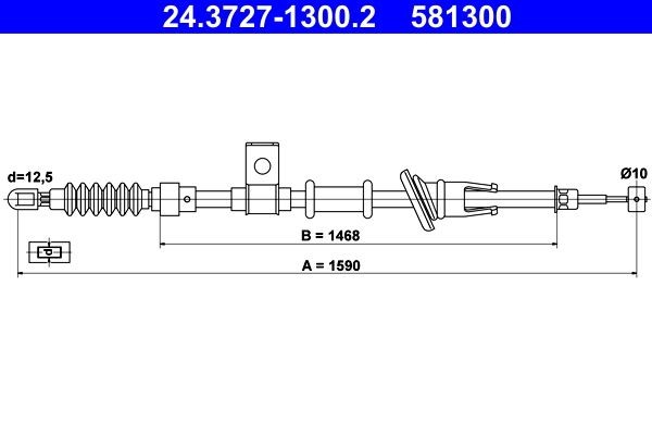 ATE Handremkabel 24.3727-1300.2 Volvo S40 Remkabel ATE 24.3727-1300.2