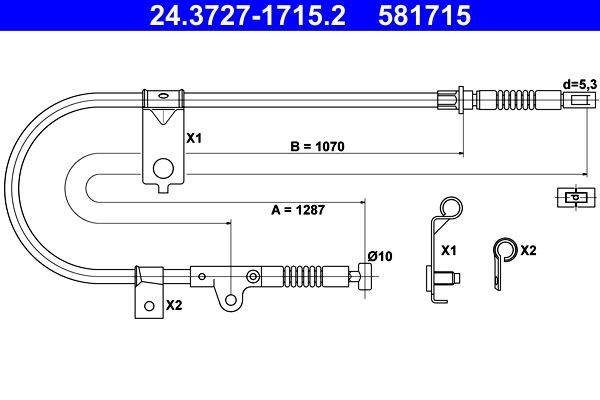 ATE Håndbremsekabel 24.3727-1715.2 Bremsekabel ATE 300 ZX 24.3727-1715.2 billig