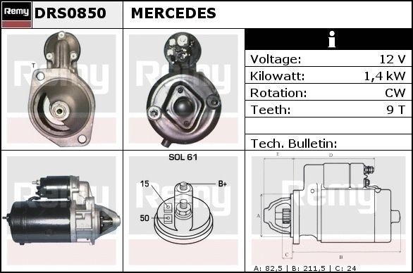 DELCO REMY Štartér DRS0850 DELCO REMY DRS0850 Štartér Mercedes W114 cena