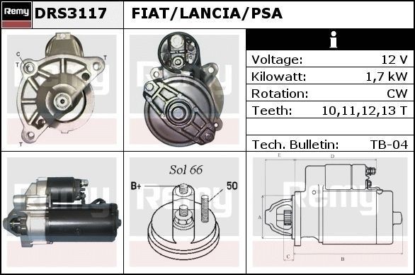 DELCO REMY Starter motor DRS3117 Fiat QUBO DELCO REMY starter motor DRS3117