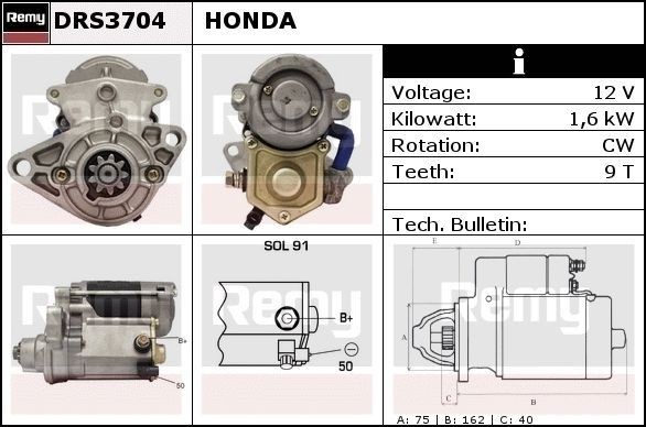 DELCO REMY Démarreur DRS3704 DRS3704 DELCO REMY Démarreur Honda pas cher