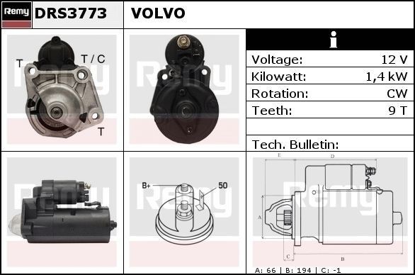 DELCO REMY Startmotor DRS3773 DRS3773 Startmotor VOLVO V70 DELCO REMY