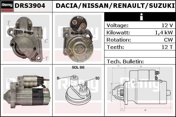 DELCO REMY Starter DRS3904 DRS3904 Starter DELCO REMY DACIA DOKKER