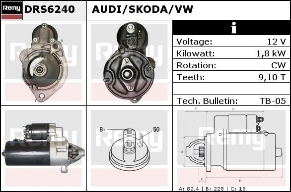 DELCO REMY Motor de arranque DRS6240 DRS6240 Motor de arranque AUDI 80 DELCO REMY