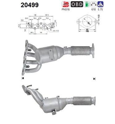 Catalyseur AS 20499 AS 20499 Silencieux de catalyseur FORD KA 2019