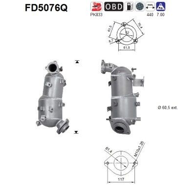 Hiukkassuodatin AS FD5076Q AS FD5076Q: DPF Toyota COROLLA 2009