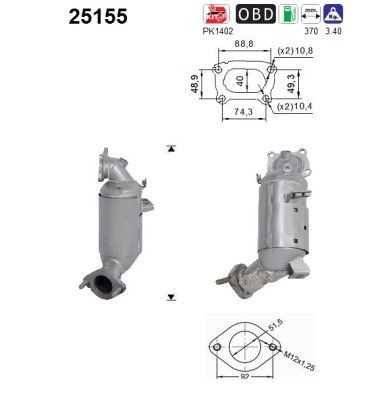 Catalyseur AS 25155 AS 25155 Silencieux de catalyseur KIA PICANTO 2017