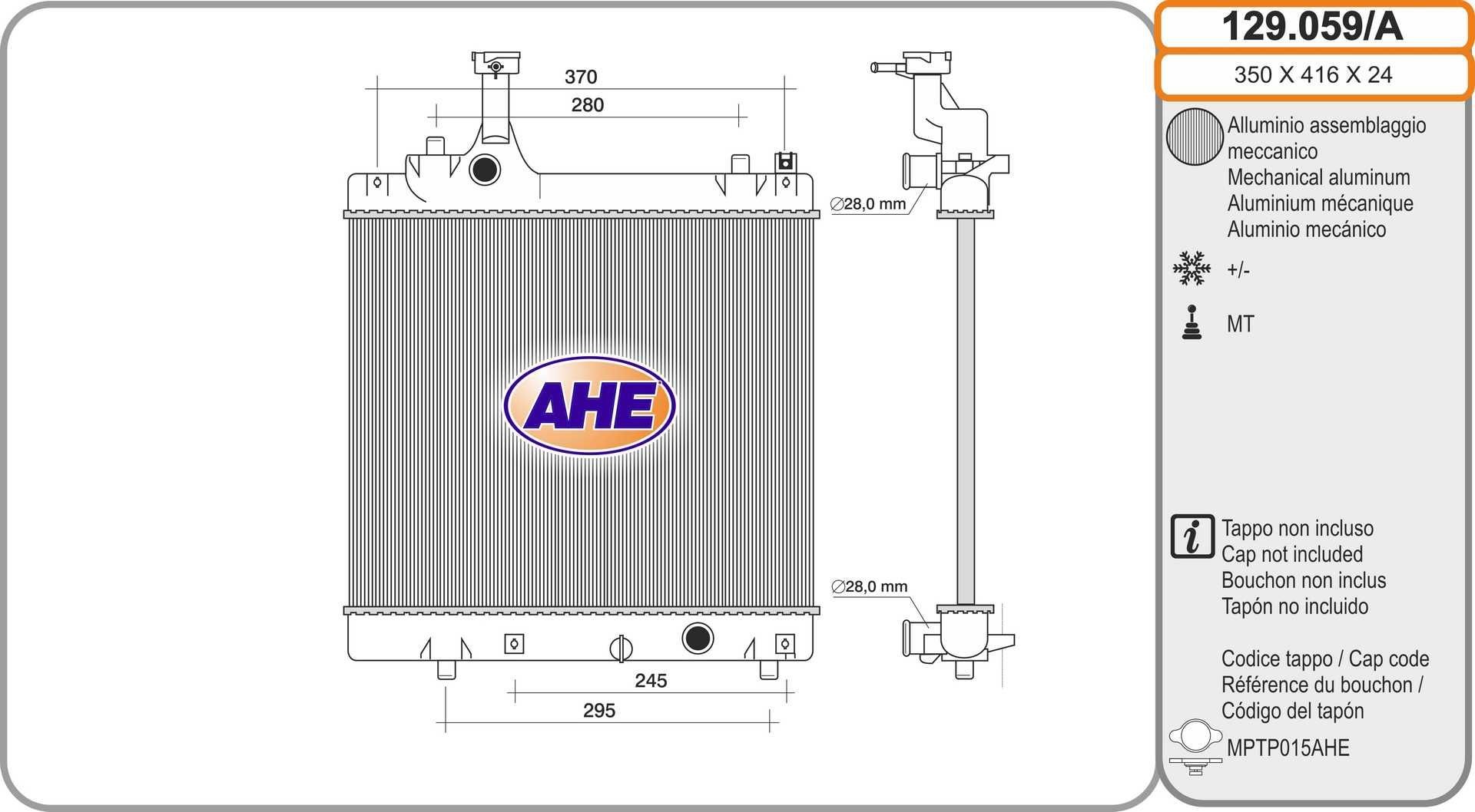 AHE Radiateur du moteur 129.059/A 129.059/A Radiateur moteur SUZUKI VITARA AHE