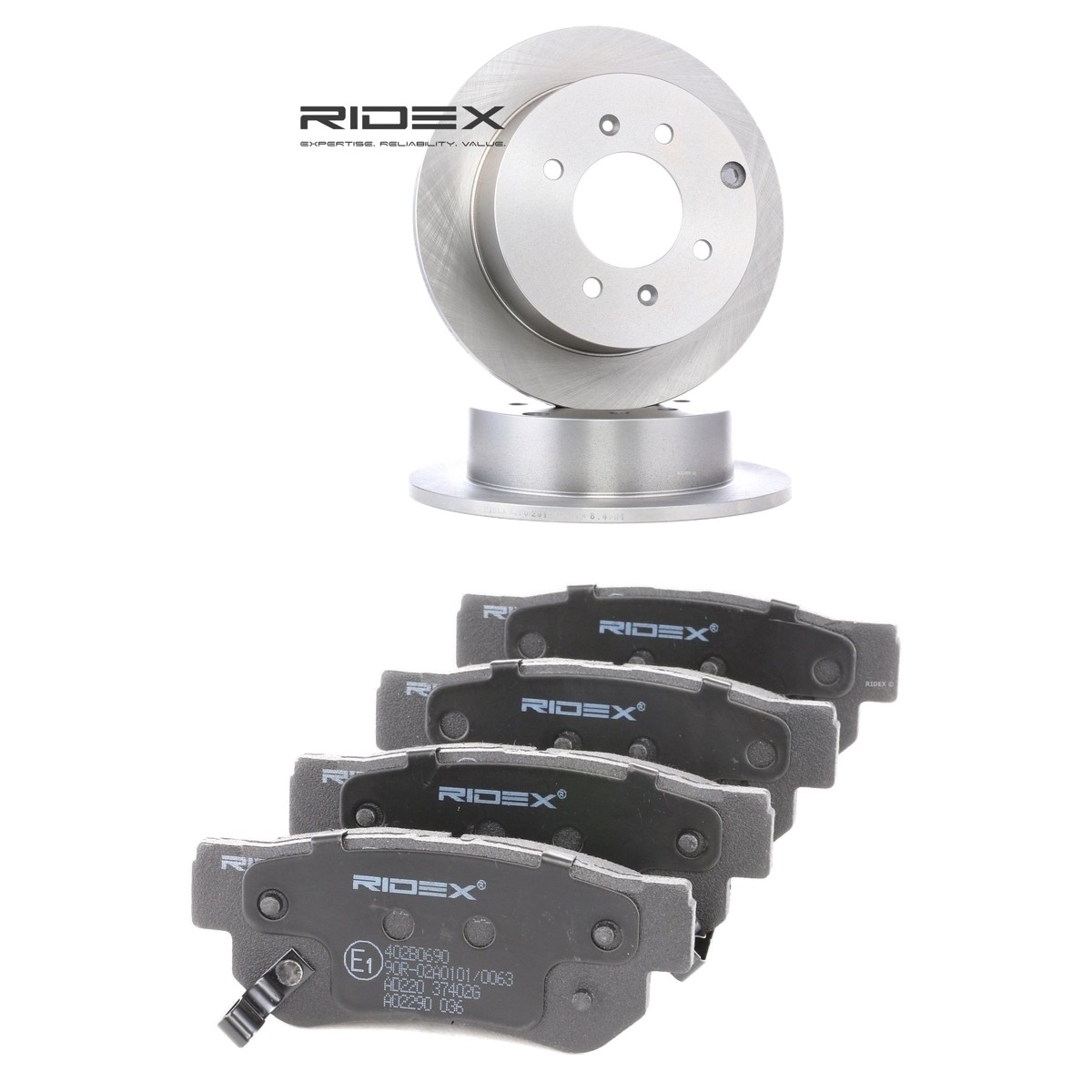 RIDEX Remschijven en blokken 3405B3334 3405B3334 Remschijven en blokken, set KIA STONIC RIDEX