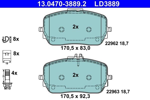 ATE Piduriklotsid 13.0470-3889.2 ATE 13.0470-3889.2 Piduriklotsid MERCEDES-BENZ GLS (X167) 580 EQ Boost 4-matic (167.986, 167.980) 489 hj 2021
