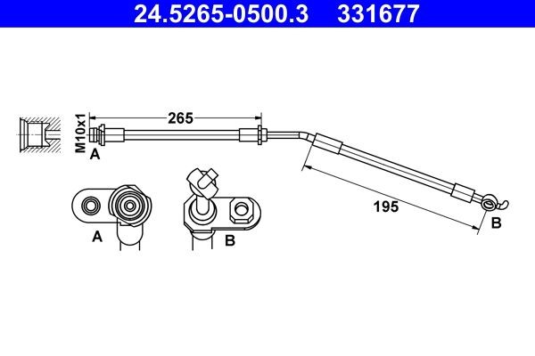 ATE Bremseslange 24.5265-0500.3 ATE 24.5265-0500.3 Bremseslange Yaris III Van (XP13) pris