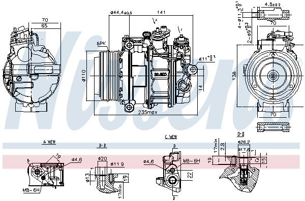 NISSENS Klimakompressor 890749 Klimaanlæg Mercedes Vito Mixto W447: Klimakompressor NISSENS 890749