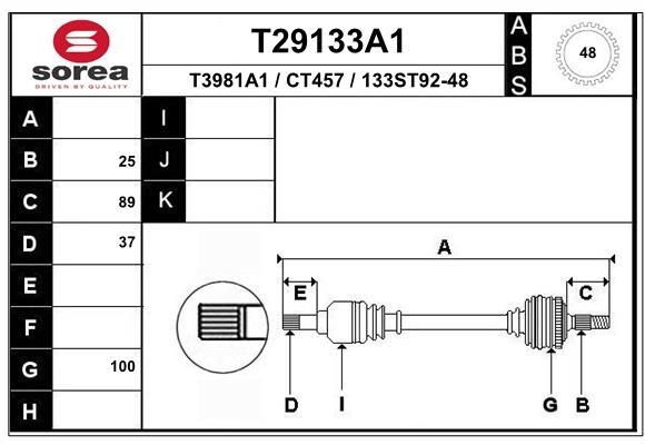 Drivaksel EAI T29133A1 EAI T29133A1 Drivaksel CITROËN XANTIA 2000