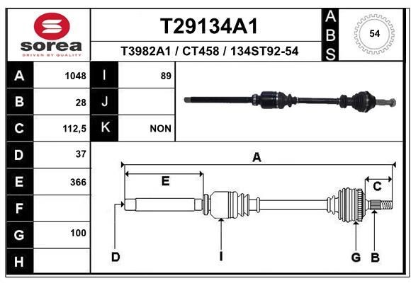 EAI Aandrijfas T29134A1 T29134A1 Aandrijfas EAI FIAT TIPO