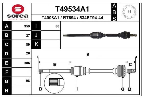 EAI Drive shaft T49534A1 EAI T49534A1 Drive shaft
