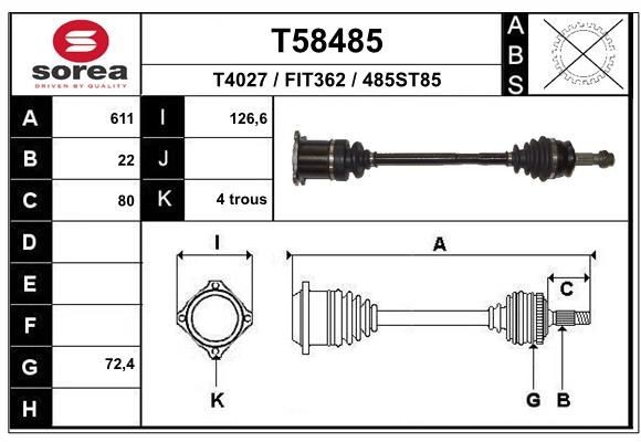 EAI Aandrijfas T58485 Fiat TIPO Aandrijfstang EAI T58485