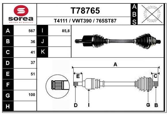 EAI Aandrijfas T78765 T78765 Aandrijfassen SKODA KAROQ EAI