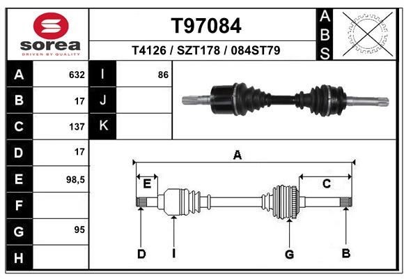 EAI Drivaxel T97084 Byta Drivaxel Trooper II SUV Cabriolet (UB) kostnad EAI T97084