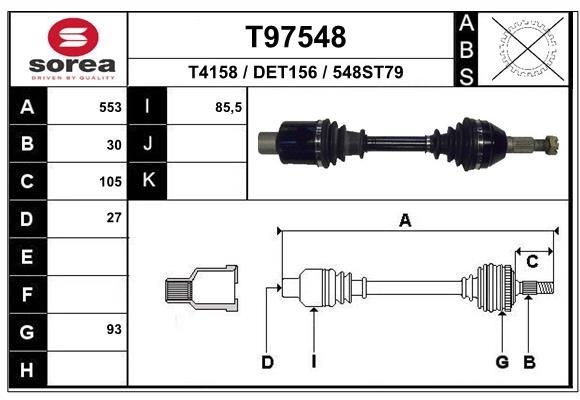 EAI Άξονας μετάδοσης κίνησης T97548 T97548 Ημιαξόνιο CHEVROLET VOLT EAI