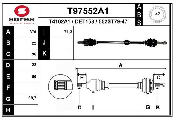 EAI Άξονας μετάδοσης κίνησης T97552A1 T97552A1 Ημιαξόνιο CHEVROLET VOLT EAI