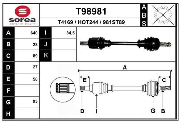 EAI Aandrijfas T98981 T98981 Aandrijfassen HONDA STREAM EAI