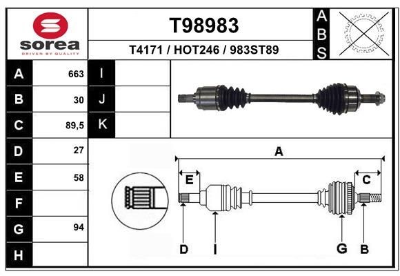 EAI Aandrijfas T98983 T98983 Steekas HONDA STREAM EAI