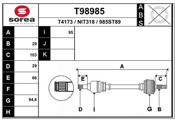 EAI Drivaksel T98985 Drivaksel EAI BLUEBIRD T98985 billige