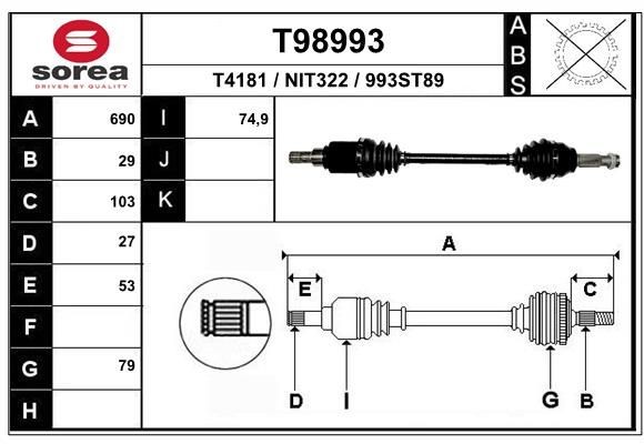 EAI Drivaksel T98993 T98993 Drivaksel NISSAN BLUEBIRD EAI