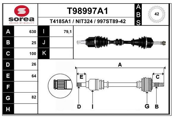 EAI Drivaksel T98997A1 T98997A1 Drivaksel NISSAN BLUEBIRD EAI