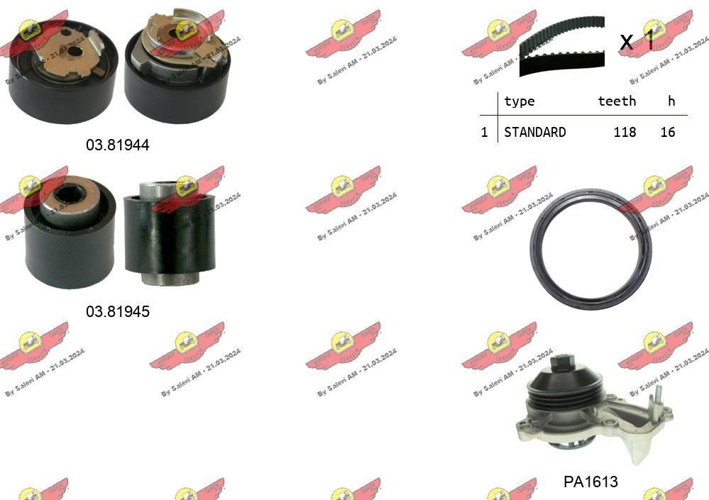 AUTOKIT Water pump and timing belt kit 04.5356PA2 Opel VIVARO AUTOKIT timing belt and water pump 045356PA2