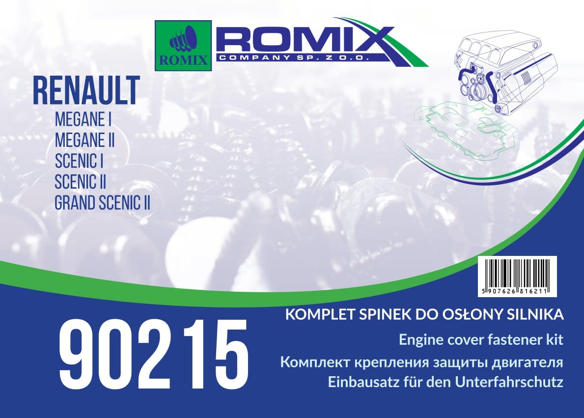 ROMIX Fästdetalj, motorkåpa 90215 ROMIX 90215 Protecção do motor / inferior Renault Megane 1