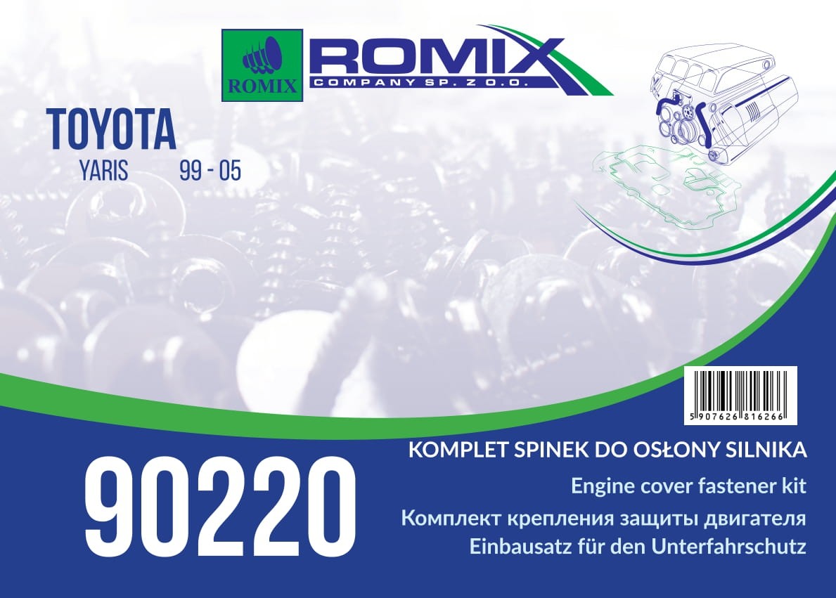 ROMIX Elemento fissaggio, Copertura motore 90220 90220 costo Protezione sottoscocca / motore ROMIX TOYOTA YARIS