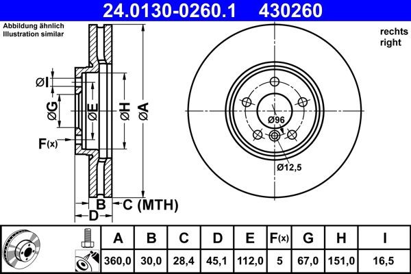 ATE Brzdový kotouč 24.0130-0260.1 ATE 24.0130-0260.1 originálne Brzdové kotúče 1 Sedan (F52) cena