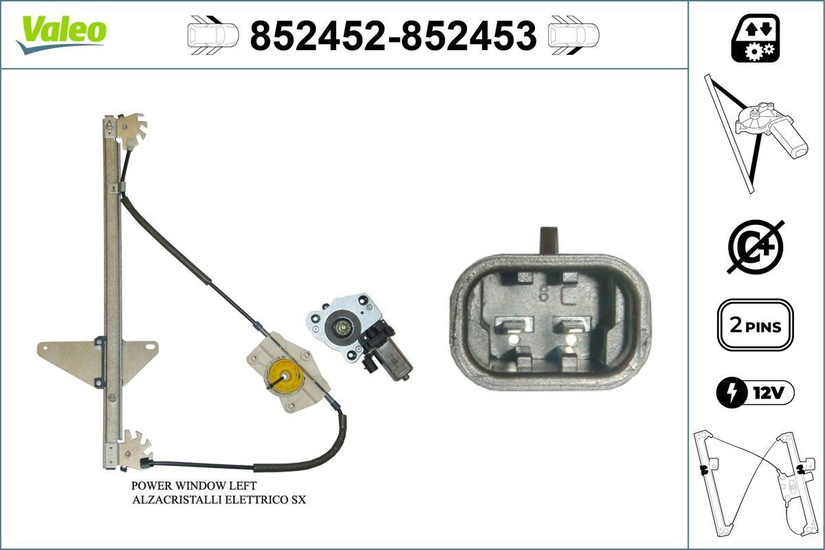 VALEO Mechanizmus zdvíhania okna 852452 VALEO 852452 Mechanizmus zdvíhania okná 307 SW Van / Kombi (3E_, 3H_) originálne cena