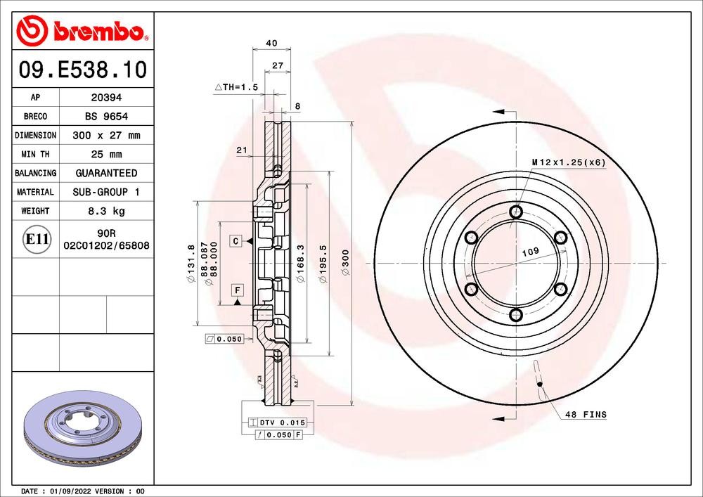 BREMBO Bromsskiva 09.E538.10 BREMBO 09.E538.10 Bromsskiva ISUZU Elf Skåpbil (NKR8_) 4.8 Di 131 hk 2008