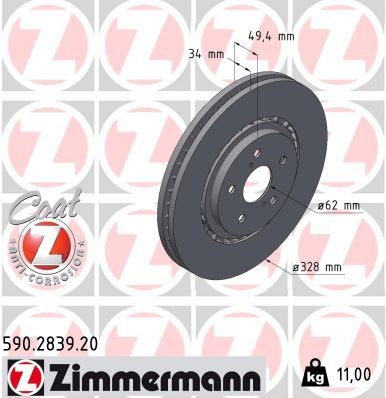 ZIMMERMANN Disque de frein 590.2839.20 ZIMMERMANN 590.2839.20 Disque de frein TOYOTA RAV4 V (XA50) 2.5 VVTi AWD (AXAA54) 203 CV 2018