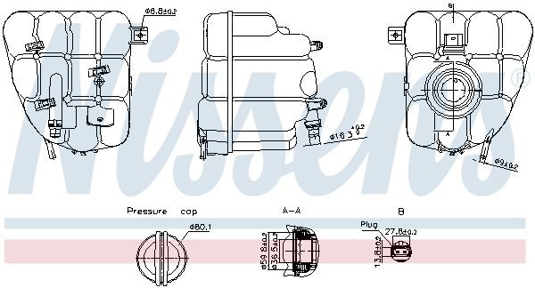 NISSENS Depósito de expansão, líquido de refrigeração 996255 996255 Reservatorio de agua radiador PORSCHE MACAN NISSENS