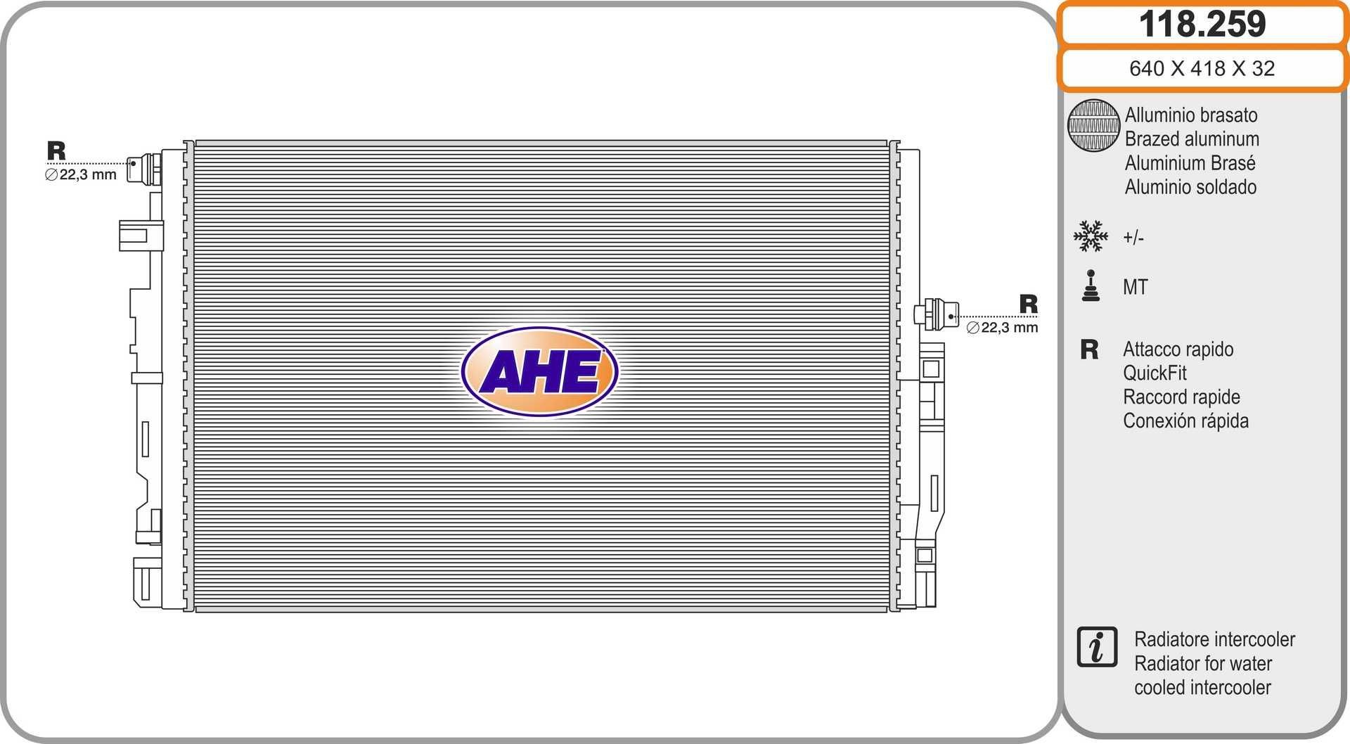 AHE Radiaator, mootorijahutus 118.259 Jahutusradiaator AHE C-klass 118.259 odav