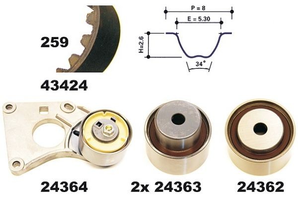 MAPCO Kit de distribution 23424 MAPCO 23424 Courroie crantée Peugeot 406 d'origine