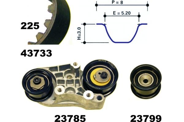 MAPCO Zobsiksnas komplekts 23733 Zobsiksna MAPCO Toyota STARLET 23733