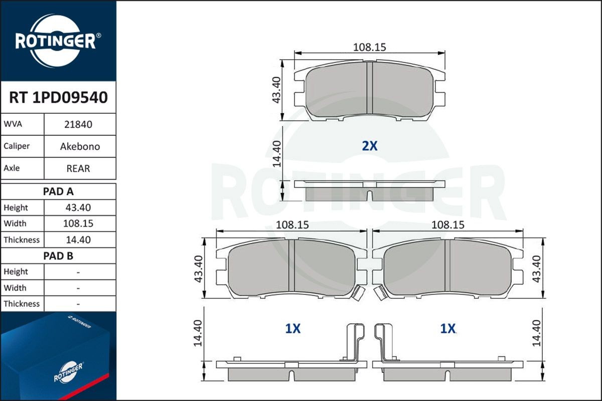 ROTINGER Bremseklosser RT 1PD09540 Bremseklosser MITSUBISHI ROTINGER RT 1PD09540
