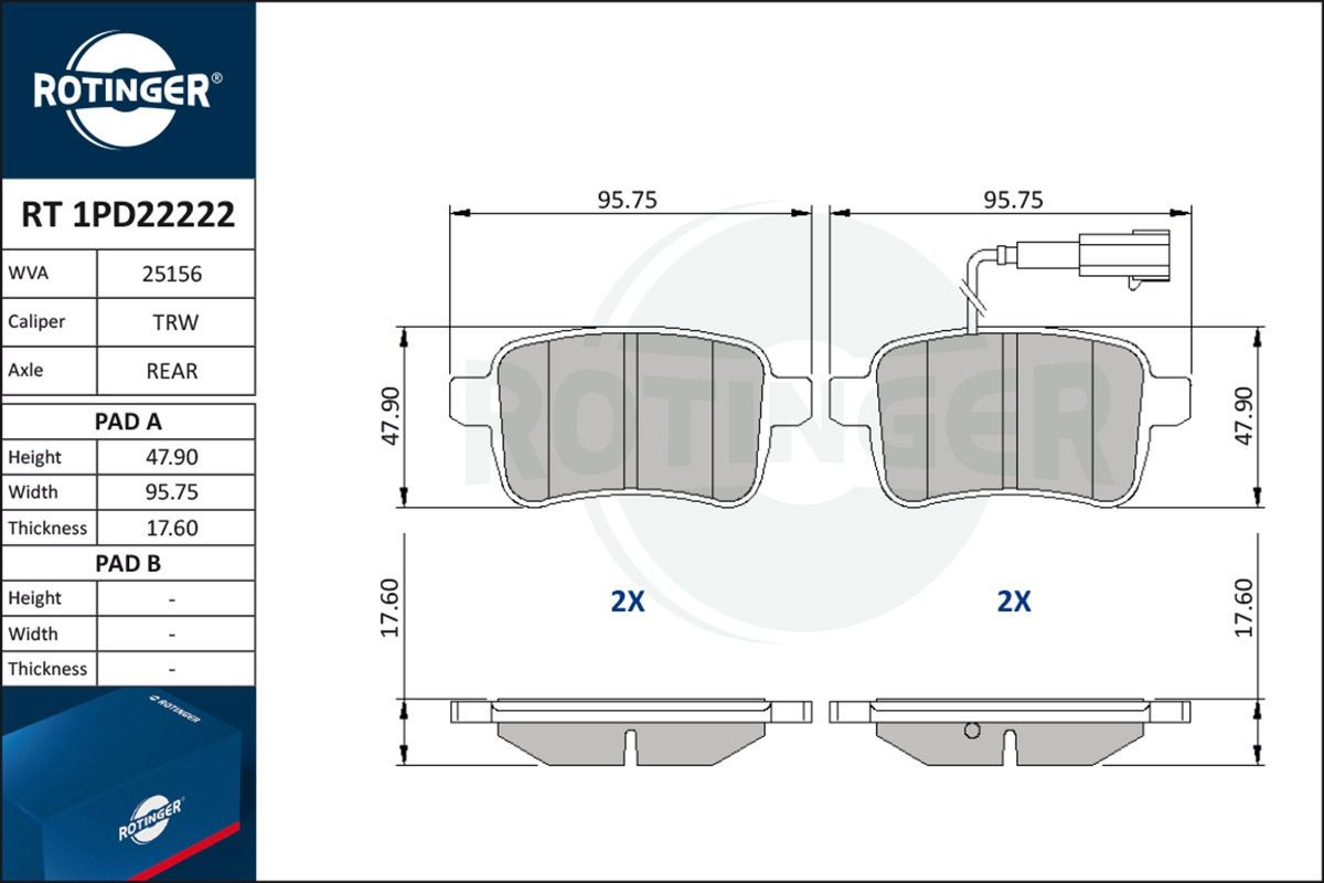 ROTINGER Brake pad set RT 1PD22222 RT 1PD22222 ROTINGER brake pads for ALFA ROMEO 147