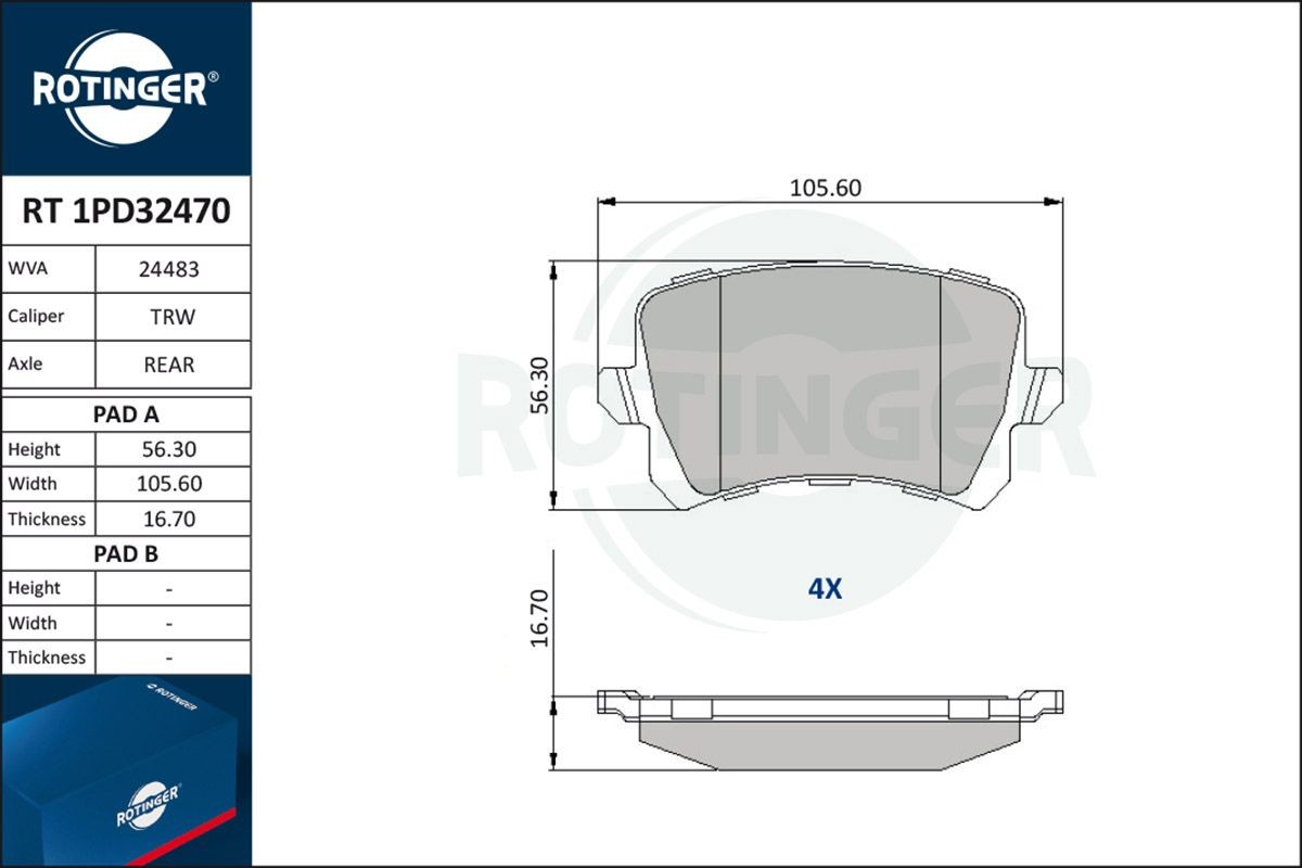 ROTINGER Piduriklotsid RT 1PD32470 ROTINGER Sport piduriklotsid SEAT RT 1PD32470
