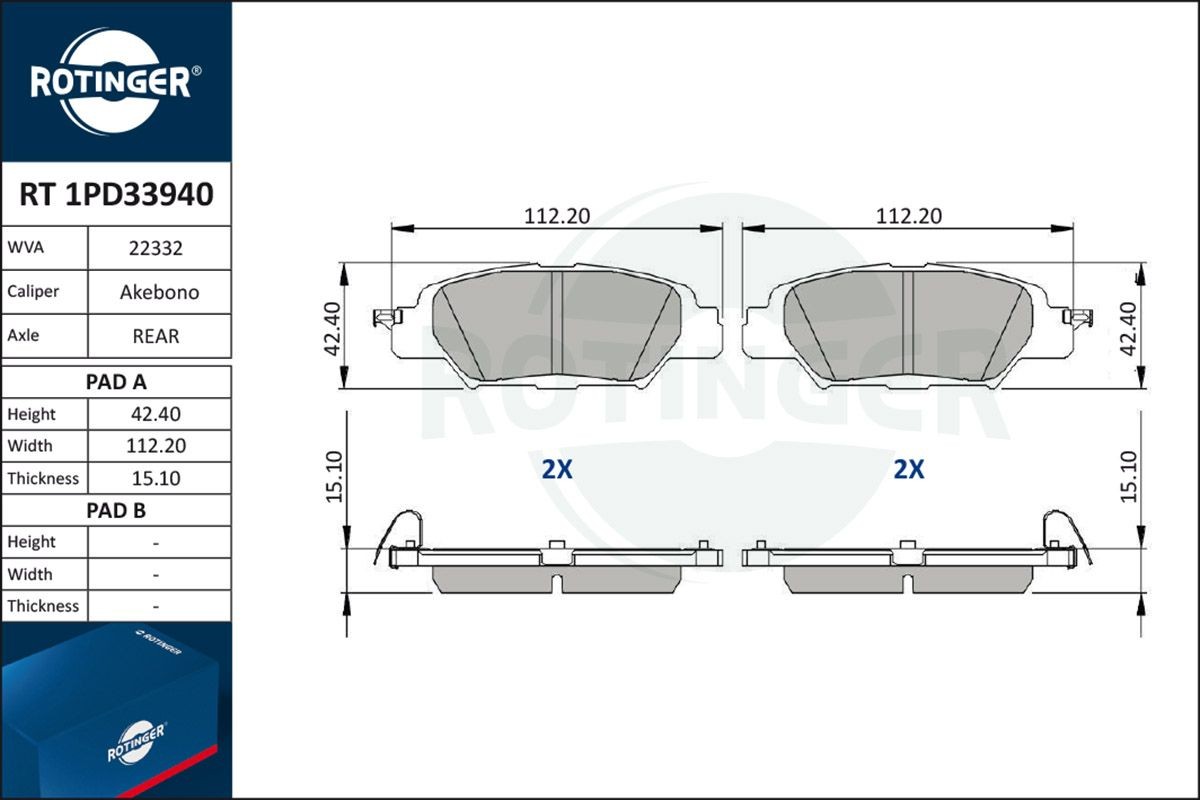 ROTINGER Τακάκια φρένων RT 1PD33940 Αγωνιστικά τακάκια MAZDA ROTINGER RT 1PD33940